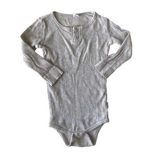 Jamie Kay Ribbed Long Sleeve Bodysuit - Heather Oatmeal Grey - 2Y
